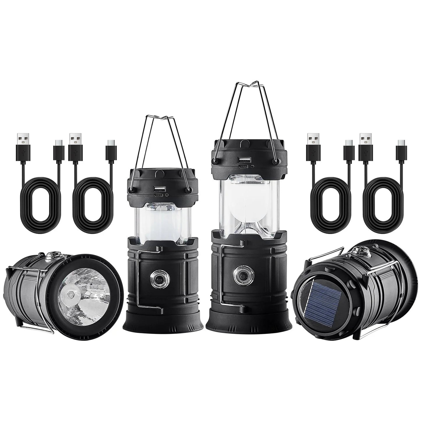 4-Pack Rechargeable LED Camping Lanterns – Portable Lights & Power Bank Function