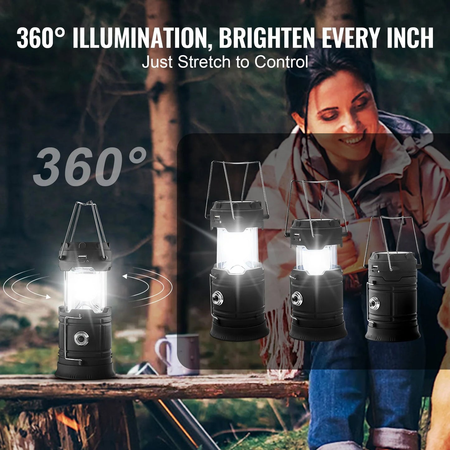 4-Pack Rechargeable LED Camping Lanterns – Portable Lights & Power Bank Function
