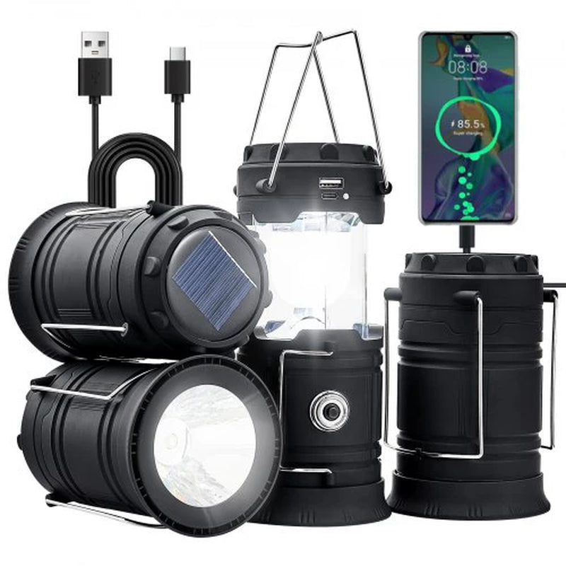 4-Pack Rechargeable LED Camping Lanterns – Portable Lights & Power Bank Function