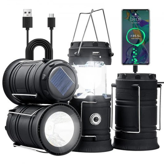 4-Pack Rechargeable LED Camping Lanterns – Portable Lights & Power Bank Function